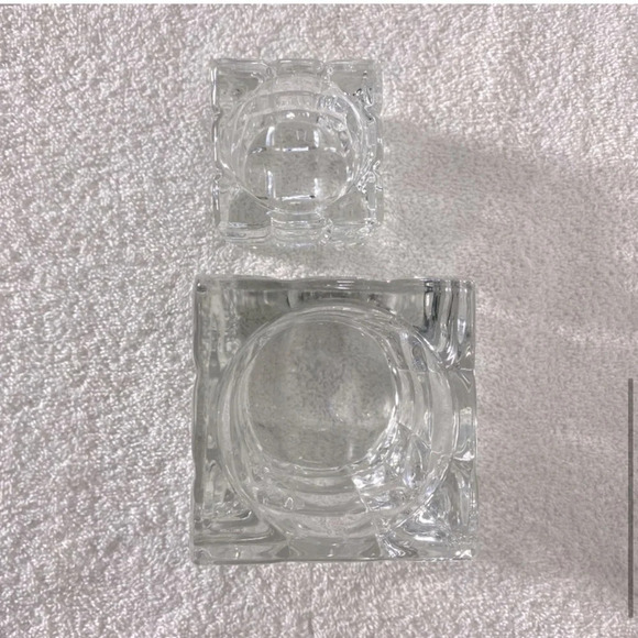 Vintage  Clear Cut Crystal Square Textured Ice Cube Candle Holders - Picture 6 of 9